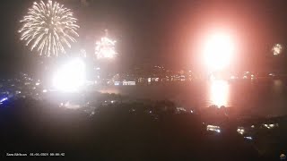 New Year 2024 Celebration Fireworks  Lamai Bay  Koh Samui  Thailand  From Samui Webcam [upl. by Toby20]