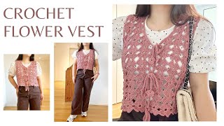 FLOWER CROCHET VEST  CROCHET BY BEV [upl. by Natsrik]