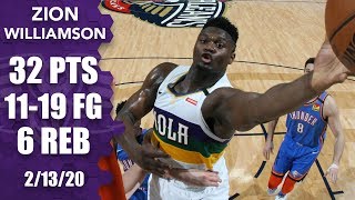 Zion Williamson sets new career high with 32 points in Thunder vs Pelicans  201920 NBA Highlights [upl. by Nies]