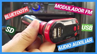 Transmisor FM y BLUETOOTH para AUTO MODO DE USO Y FUNCIONES [upl. by Aldis]