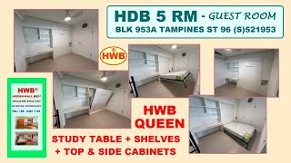 HDB 5 Rm HWBQueen  Study Table  Shelves  Side amp Top Cabinets953A Tampines st96BTOHWB HUBEC [upl. by Errised729]