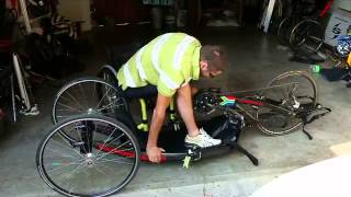 C6 quadriplegic transferring into handcycle [upl. by Aikenat]