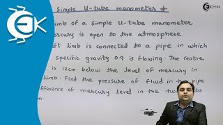 Problem No 1 on Simple UTube Monometer  Pressure and Pressure Measurement  Fluid Mechanics [upl. by Anilorak]