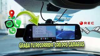 Retrovisor multimedia con apple car play y android auto  graba tus viajes con dos cámaras [upl. by Kral]