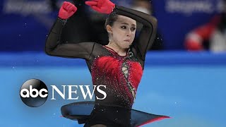 Russias Kamila Valieva stumbles finishes off podium in womens figure skating final [upl. by Berglund607]