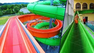 First Standup Water Slides in the World at AquaMagis Onslide POV [upl. by Ellehcir842]