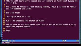 Vim Tutorial  How to Repeat Last Commands [upl. by Tandi284]