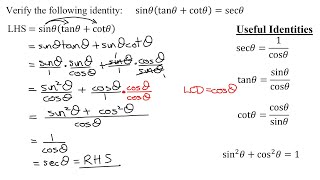 Verify the Identity sinthetatanthetacotthetasectheta Write in Terms of Sine and Cosine [upl. by Sabba]