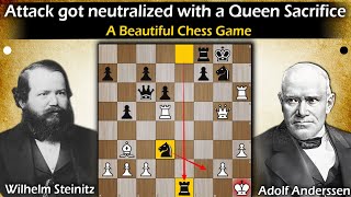 Attack got neutralized with a Queen Sacrifice  Steinitz vs Anderssen 1862 [upl. by Angelo]