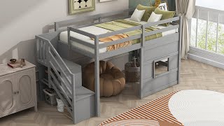 Twin Size Loft Bed with Storage Staircase and Window [upl. by Unity244]