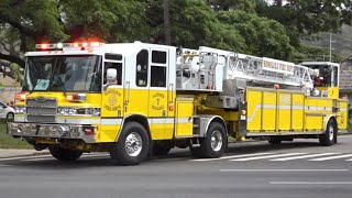 Honolulu Fire Dept Ladder 7 amp Battalion 2 Responding [upl. by Lancey]