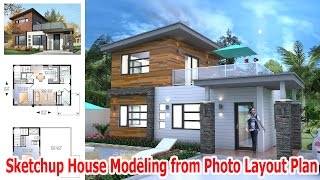 Sketchup House Modeling from Photo Layout Plan [upl. by Osbourn]