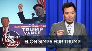 Elon Musk Simps for Trump at Rally Kamala Harris Joins the Daddy Gang  The Tonight Show [upl. by Esiole]