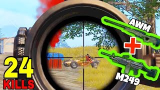 M249 AND AWM COMBO IS OP • 24 KILLS • PUBG MOBILE GAMEPLAY HINDI [upl. by Tucky]