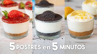 5 POSTRES en VASITOS en 5 minutos 🍓🍫  ¡Fáciles Deliciosos y SIN HORNO [upl. by Marinelli]