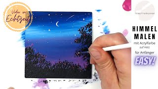 DIY Bild mit wunderschönem Sternenhimmel malen mit Acryl für Anfänger Farbe verblenden Nacht malen [upl. by Elvin]