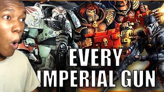 Every Single Imperial Gun EXPLAINED By An Australian  Warhammer 40k Lore REACTION [upl. by Syman999]