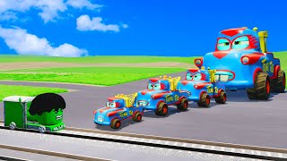 Double Flatbed Trailer Truck vs Speedbumps Train vs Cars  Tractor BeamngDrive [upl. by Dorie138]