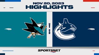 NHL Highlights  Sharks vs Canucks  November 20 2023 [upl. by Ellenehc]