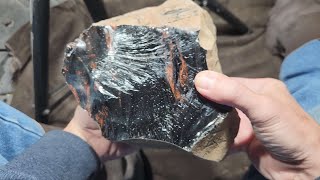 2015  Large Obsidian Block flintknapping [upl. by Arutnev]