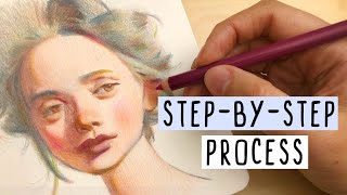 How to Create a Colorful Portrait EASY StepbyStep Color Pencil Process [upl. by Auqinot34]