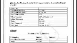 3 Practice Problem Preparing Cost Sheet and Statement of Profit [upl. by Nybor]