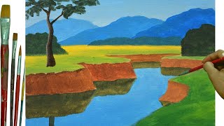 Basic and Easiest Way to Paint Landscape Using Acrylic for Beginners [upl. by Pownall]