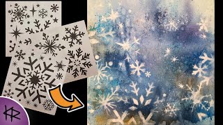 Reverse Stenciling WATERCOLOR demonstration Easy amp Fun Art Journal Snowflake Background 156 [upl. by Ahtaela]