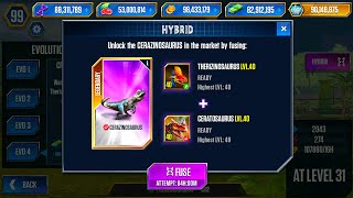 UNLOCK THERIZINOSAURUS AND CERAZINOSAURUS VS CERATOSAURUS X3 LEVEL 40  JURASSIC WORL THE GAME [upl. by Noiek]