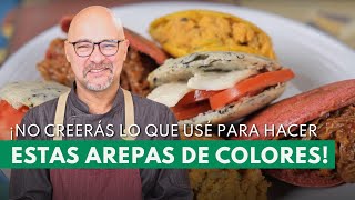 Cómo hacer arepas venezolanas rellenas RECETA para hacer MASA DE COLORES [upl. by Percy659]