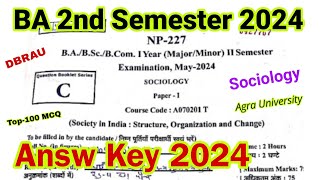 ba 2nd semester sociology answer key 2024  dbrau  samajshastra solved paper 2024  agra university [upl. by Colson692]