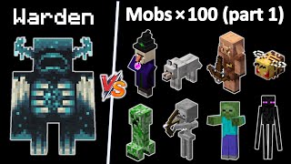 Warden vs all mobs 1v100  Part 1  Warden vs mobs x100  Zombies skeletons Endermen Creepers [upl. by Newkirk722]