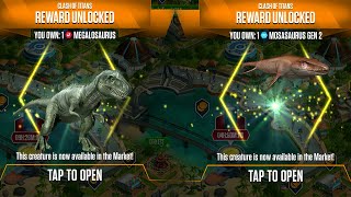 SUPER BIG UNLOCKED MEGALOSAURUS VS MOSASAURUS GEN 2  JURASSIC WORLD THE GAME [upl. by Tsenre]