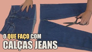 Como Transformei Calça Jeans em Blusa e Saia – Costura para Iniciantes DIY [upl. by Henigman58]