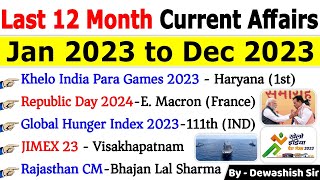 Last 12 Months Current Affairs 2023  January 2023 To December 2023  Yearly Current Affairs 2023 [upl. by Ardnuasak]