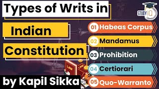 Types of Writs In Indian Constitution  Uttar Pradesh Judicial Service Exam 2021  Haryana Judiciary [upl. by Sherman527]