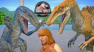 Spinoraptor vs Grim Baryonyx Blue Velociraptor Dinosaurs Fight amp Escape 🌍 JURASSIC WORLD EVOLUTION [upl. by Estren]