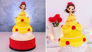 🌹 EASY Princess BELLE Cake  DIY Cake Stand with Roses 🌹 [upl. by Akitan]