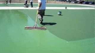 Tennis Court Resurfacing  Squeegee Application Technique [upl. by Pouncey401]