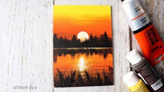 How to draw a sunset  Easy acrylic painting tutorial for beginners  Mini canvas painting ideas [upl. by Edison]