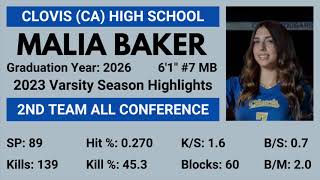 Malia Baker 2026 6’1” MB 7 2023 Clovis High Varsity Highlights [upl. by Lotsirhc]