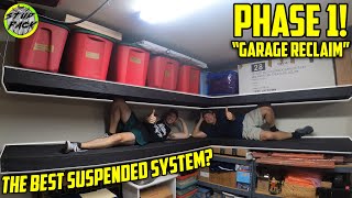 DIY Garage Storage Shelves  Threaded Rod Suspension System [upl. by Ailil]