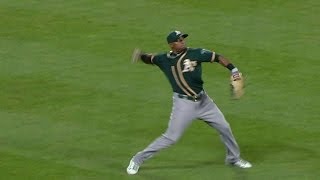 OAKBAL Cespedes throws out Davis going to second [upl. by Bergstrom270]