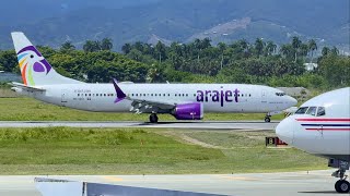 Avion De Amerijet Y Avion De Arajet Se Cruzan En El Aeropuerto Internacional Del Cibao  airlines [upl. by Arised]