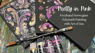 Pretty in Pink Painting  Rosemaling Telemark Freehand Canvas with Art of Lise  ASMR Painting [upl. by Rogovy223]