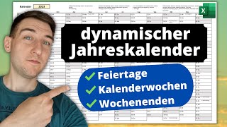 Excel Kalender 2024  mit Feiertagen Kalenderwochen amp Wochenenden ewiger Jahreskalender [upl. by Tuchman]