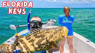 Grabbed Giant GROUPER By HAND  Hogfish amp Grouper Florida Keys Fishing [upl. by Ragland]