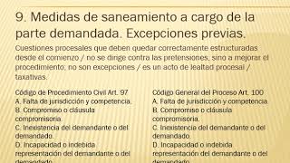 41 Excepciones previas Medidas de saneamiento a cargo de la parte demandada [upl. by Eniamreg958]