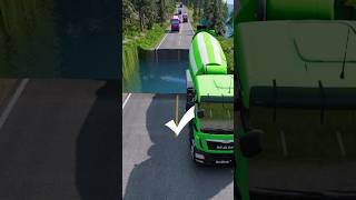 Mixer Trucks vs massive water pit 41 carsvswaterpit doubleflatbedtrailertruckvsspeedbumps usa [upl. by Oivlis653]