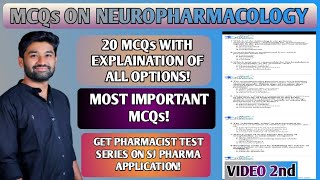 MCQs ON NEUROPHARMACOLOGY 2nd VIDEODMER PHARMACISTZP PHARMACISTDHS PHARMACISTPMC PHARMACIST [upl. by Wake541]